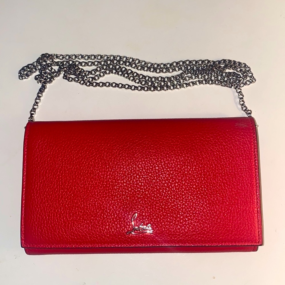 Christian Louboutin Red Boudoir Chain Leather Wallet Clutch